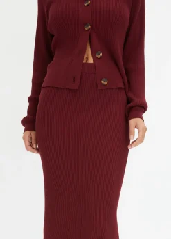 bonprix bonprix Falda de punto de canalé de mezcla de viscosa Rojo rubí Online