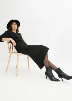 bonprix bonprix Falda de punto de canalé de mezcla de viscosa Negro Outlet