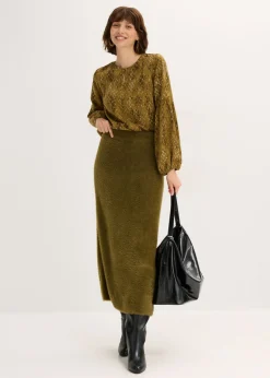 bonprix bonprix Falda de punto de hilo metálico suave Oliva Outlet
