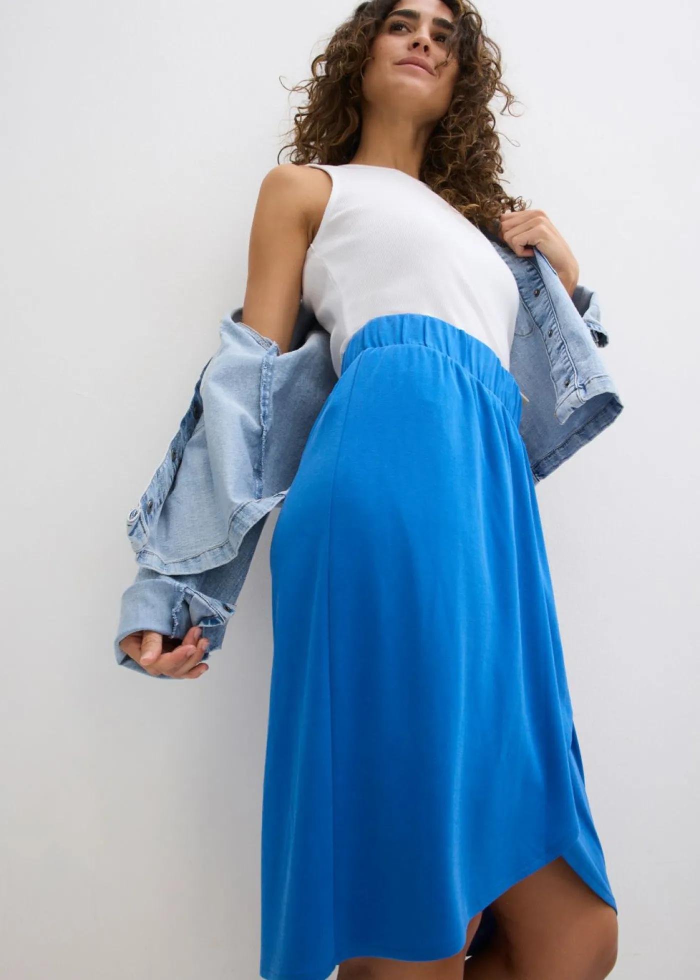 bonprix bonprix Falda de punto de mezcla de viscosa fluida Azur Clearance