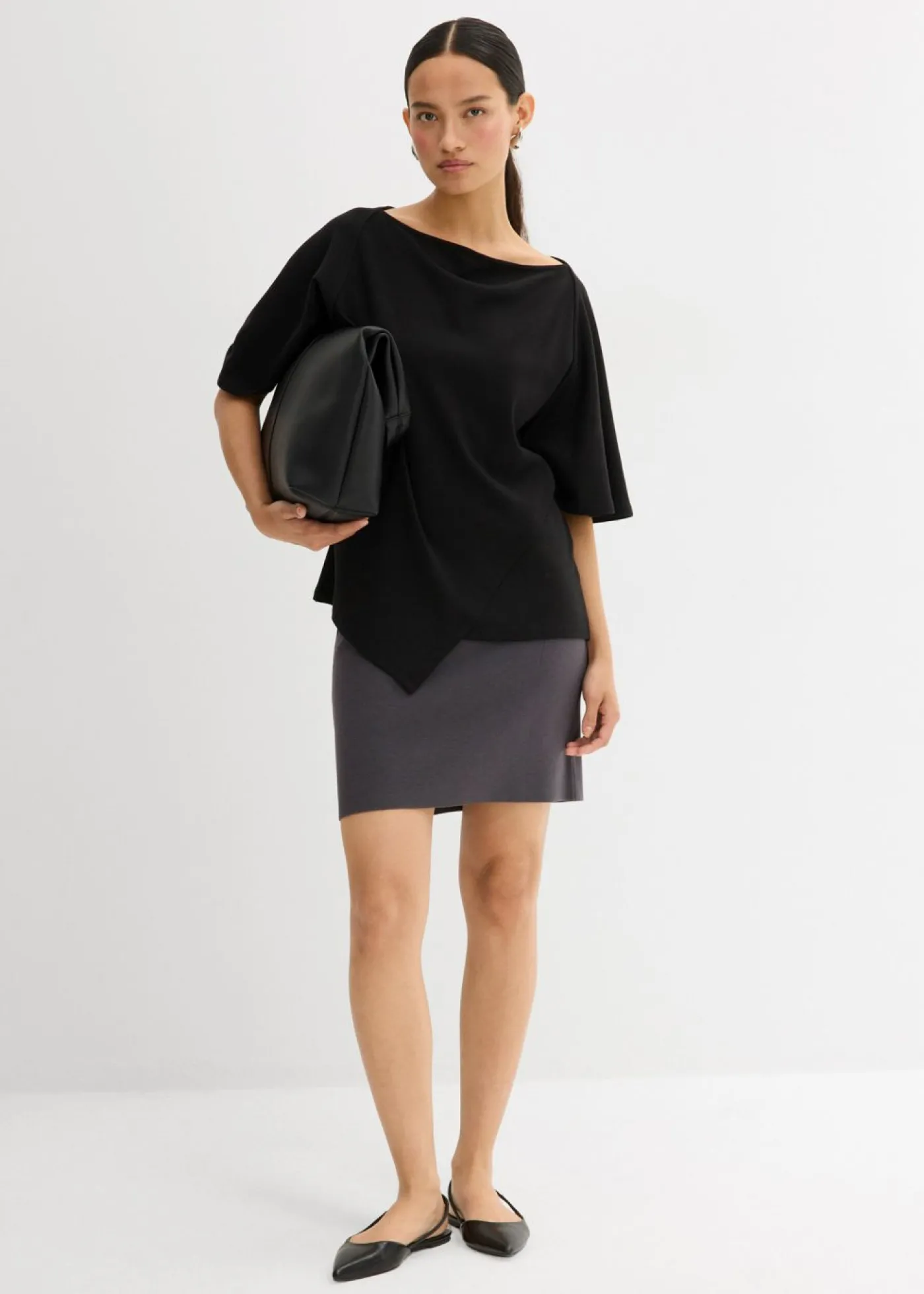bonprix bonprix Falda de punto de mezcla de viscosa pizarra Outlet