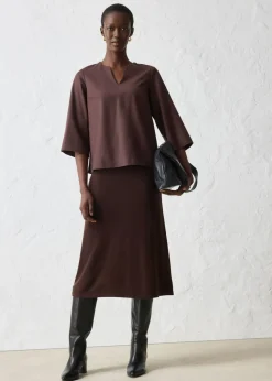 bonprix bonprix Falda de punto de mezcla de lana suave Marrón oscuro New