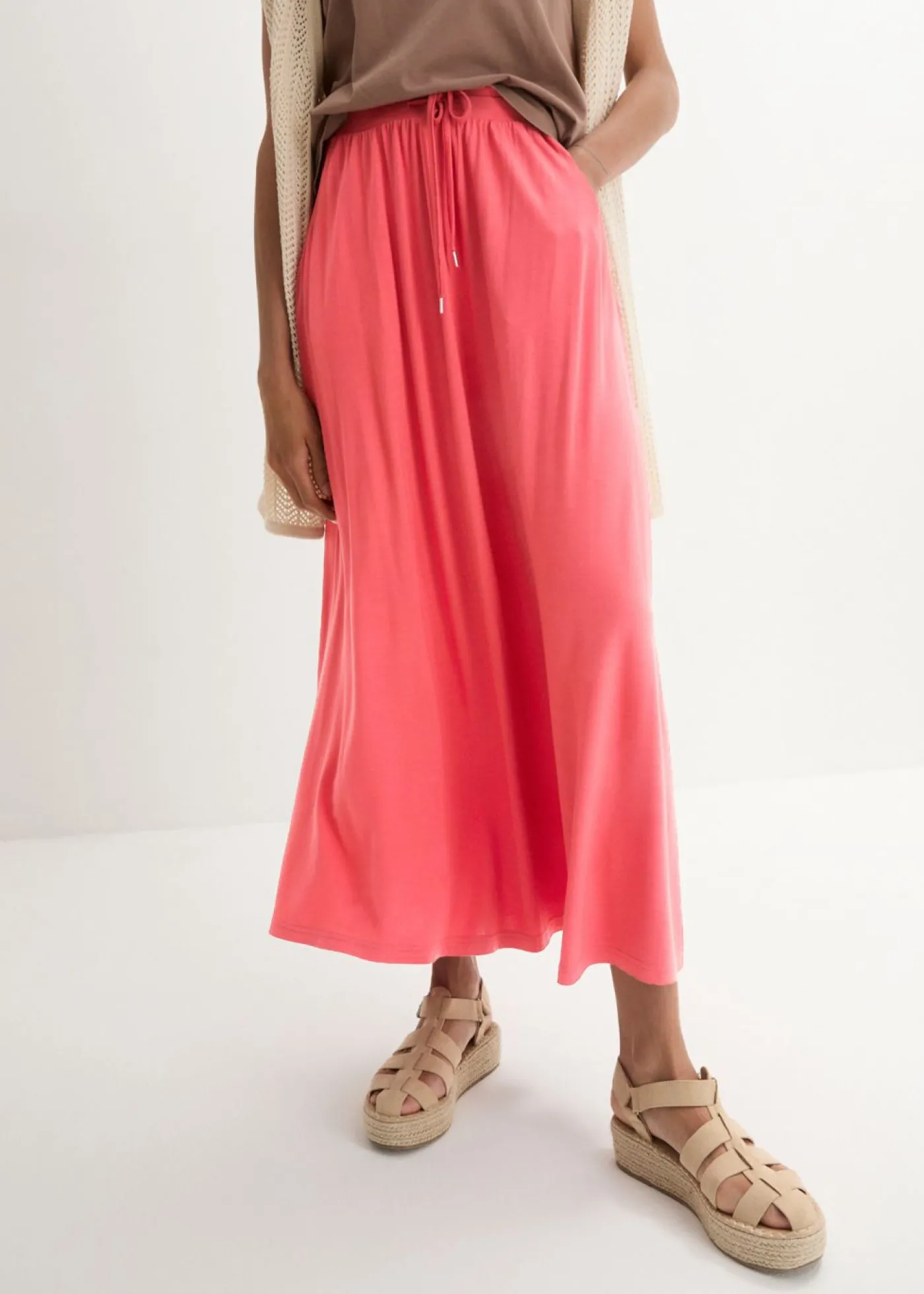 bonprix bonprix Falda de punto en mezcla de viscosa Coral mate Clearance