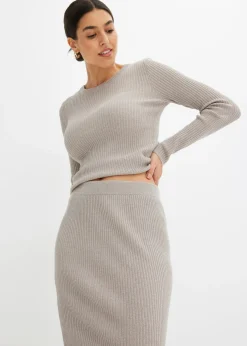 bonprix bonprix Falda de punto fino de mezcla de viscosa suave plata/piedra natural Hot