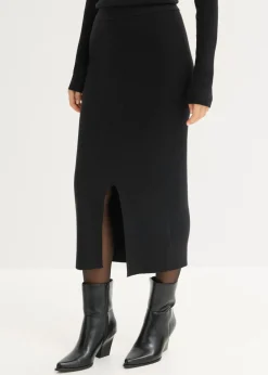 bonprix bonprix Falda de punto fino de mezcla de viscosa suave Negro New