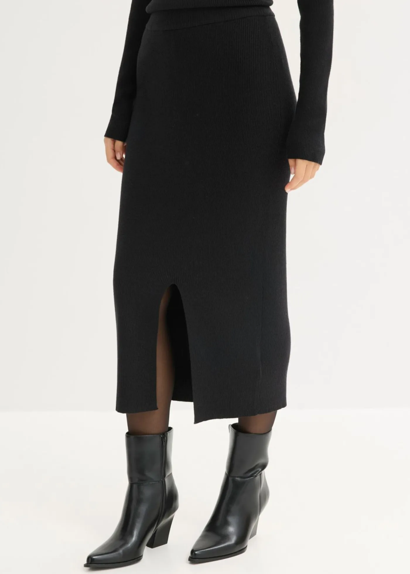 bonprix bonprix Falda de punto fino de mezcla de viscosa suave Negro New