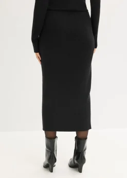 bonprix bonprix Falda de punto fino de mezcla de viscosa suave Negro New