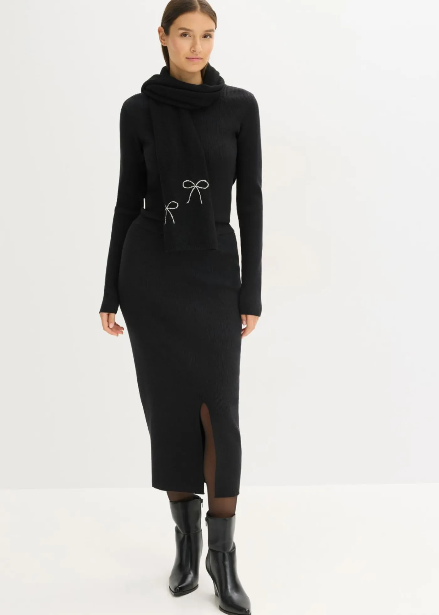 bonprix bonprix Falda de punto fino de mezcla de viscosa suave Negro New