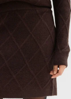 bonprix bonprix Falda de punto trenzado Marrón oscuro Outlet