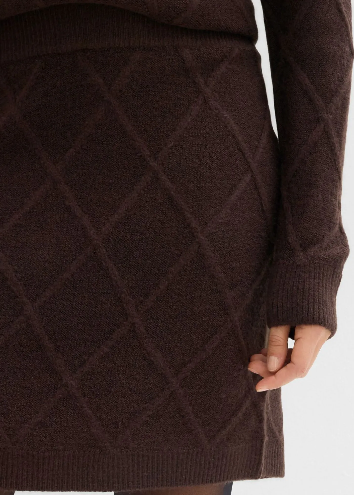 bonprix bonprix Falda de punto trenzado Marrón oscuro Outlet