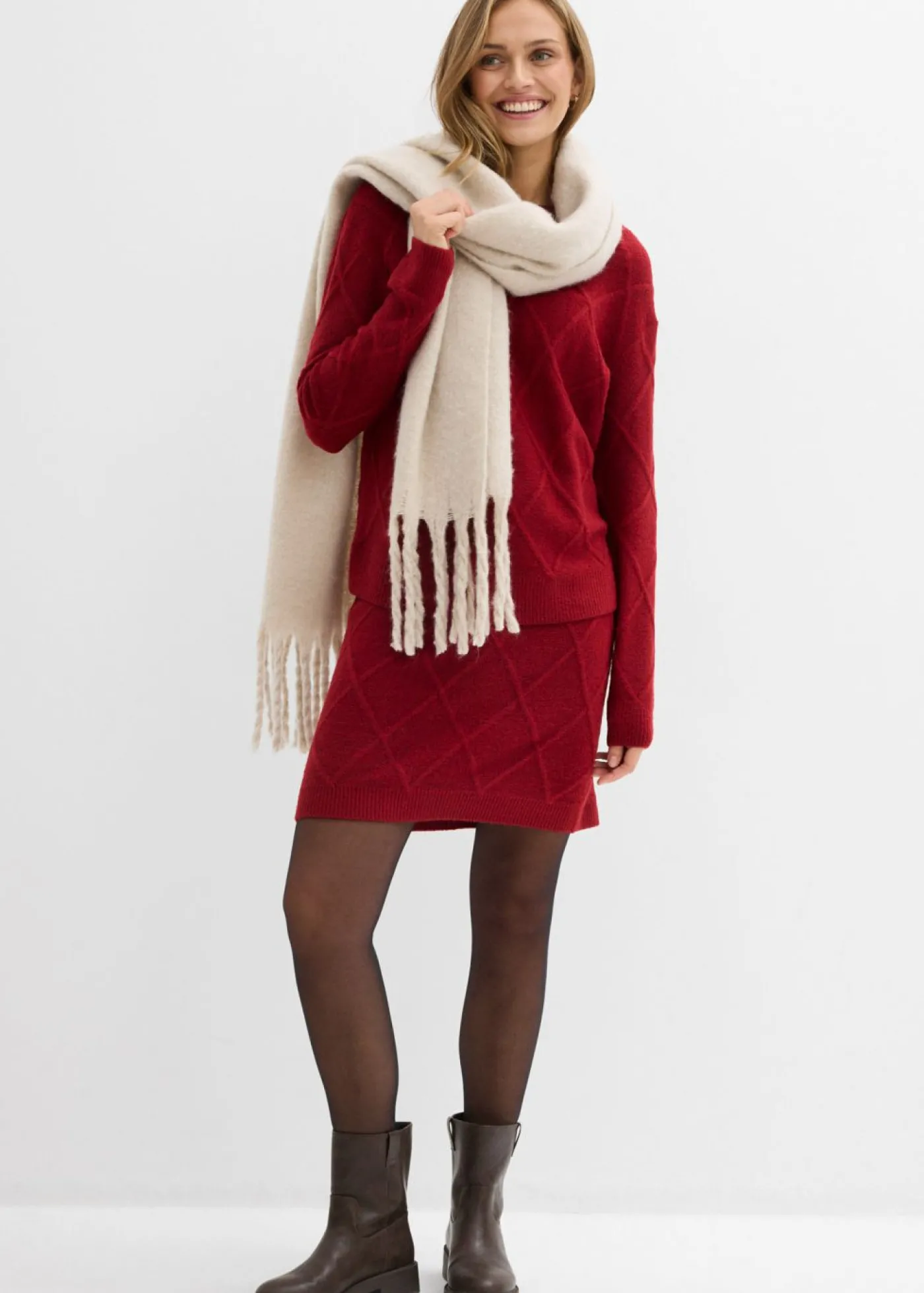 bonprix bonprix Falda de punto trenzado Rojo atardecer