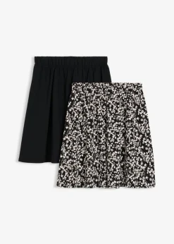 bonprix bonprix Falda de punto (2 unidades) Negro/blanco lana de flores + negro monocolor Discount