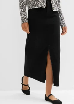 bonprix bonprix Falda de sarga con flecos Negro Hot