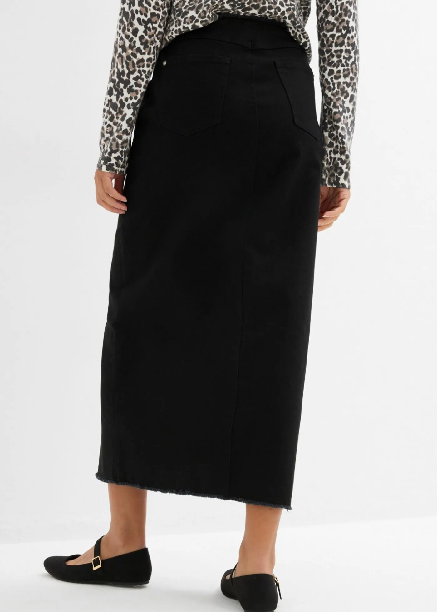 bonprix bonprix Falda de sarga con flecos Negro Hot