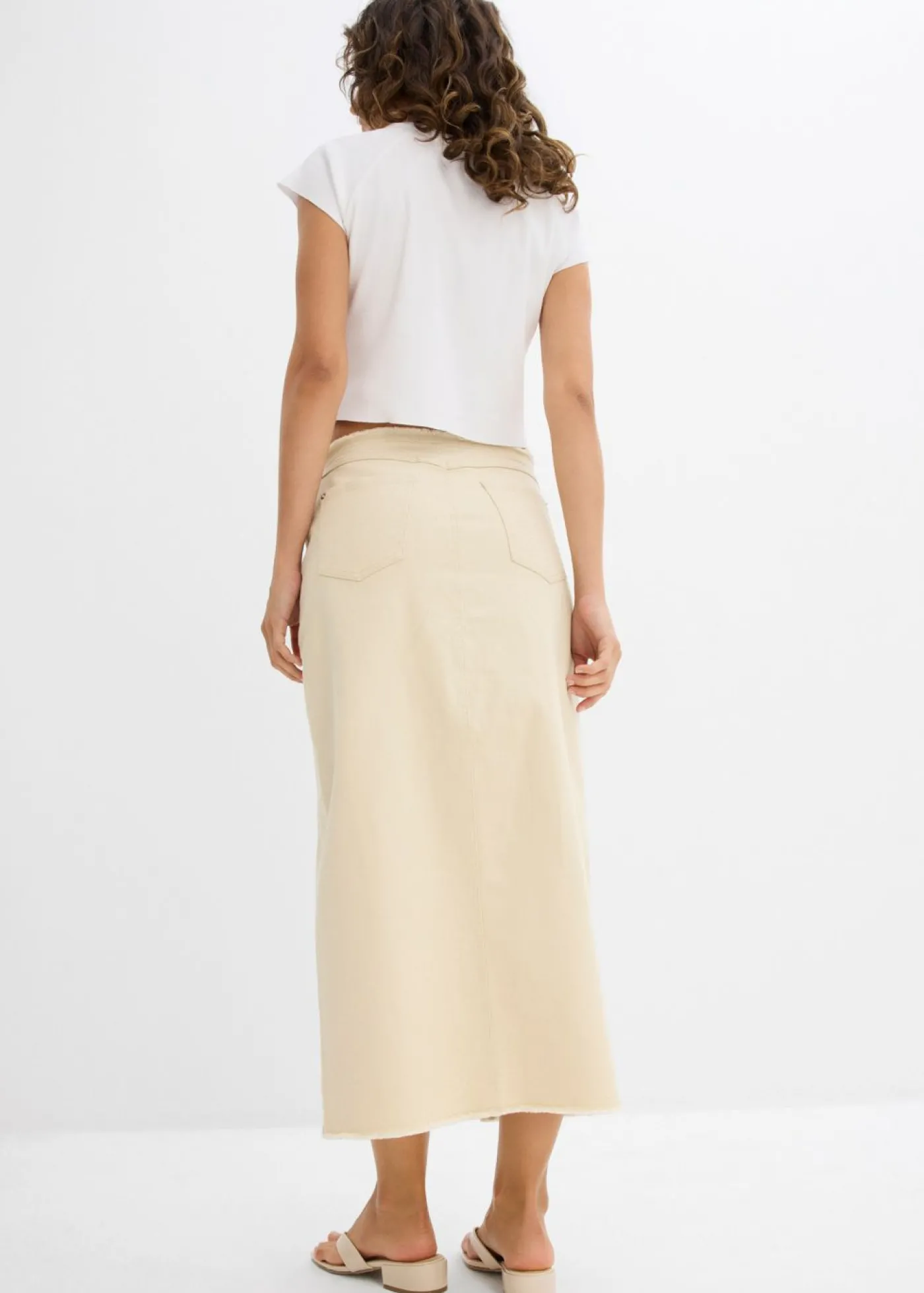 bonprix bonprix Falda de sarga con flecos gris guijarro