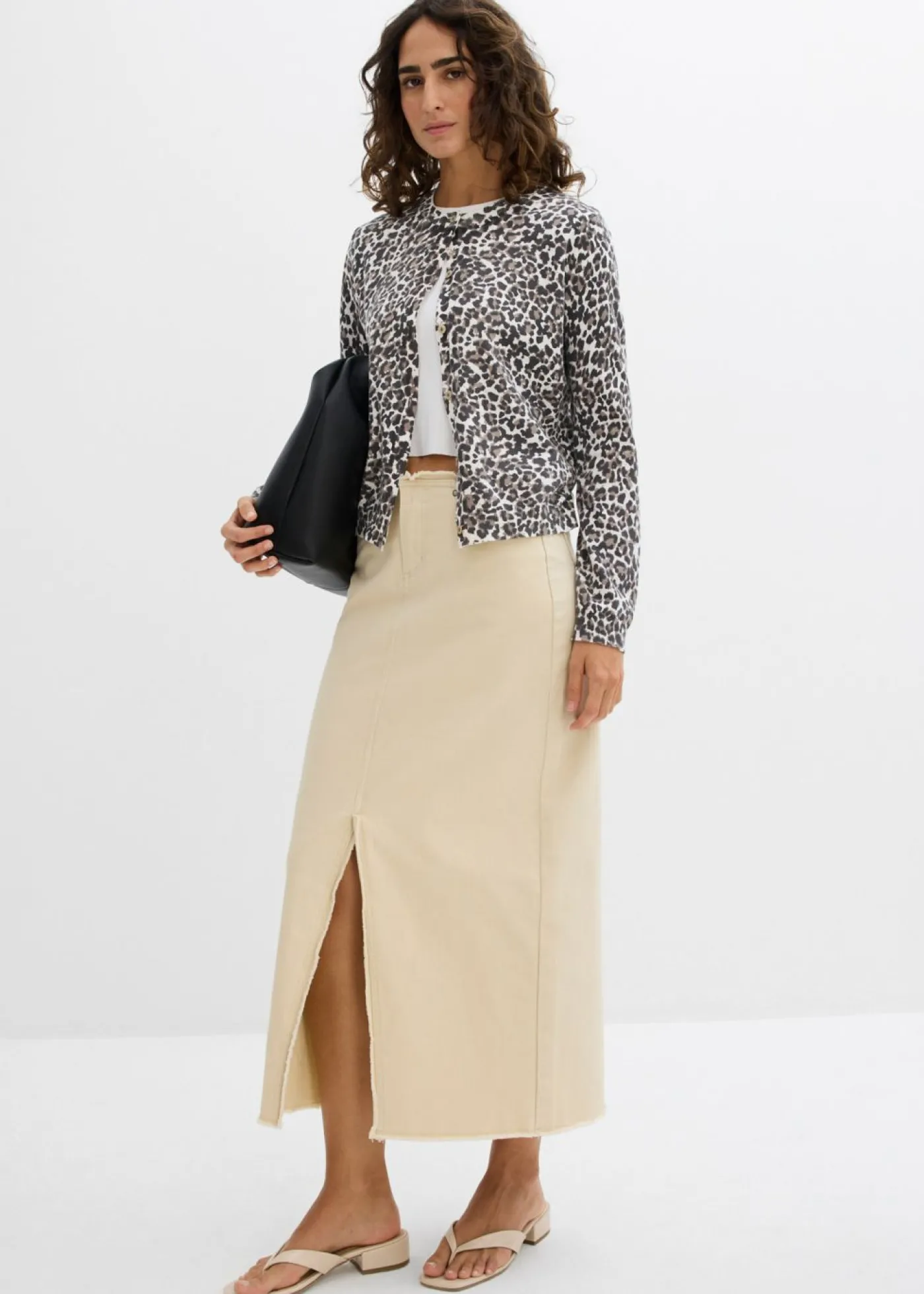 bonprix bonprix Falda de sarga con flecos gris guijarro