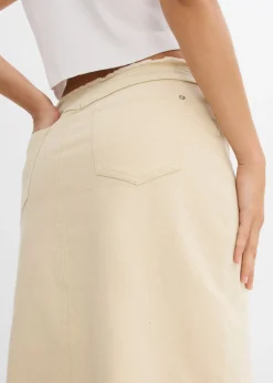 bonprix bonprix Falda de sarga con flecos gris guijarro