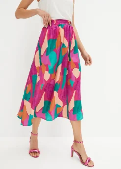 bonprix bonprix Falda de satén estampada Rosa-azul petróleo estampado Best