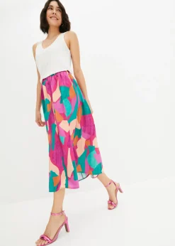 bonprix bonprix Falda de satén estampada Rosa-azul petróleo estampado Best