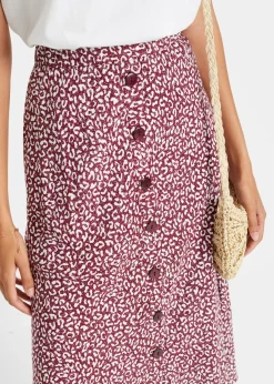 bonprix bonprix Falda de viscosa hasta la rodilla con bolsillos y cintura cómoda estampado leo mora oscuro/blanco Best