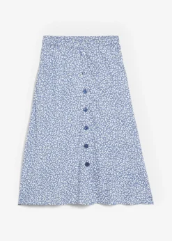 bonprix bonprix Falda de viscosa hasta la rodilla con bolsillos y cintura cómoda estampado leo azul vaquero/blanco Best