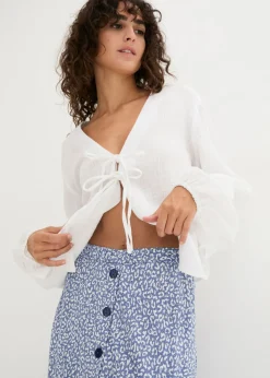 bonprix bonprix Falda de viscosa hasta la rodilla con bolsillos y cintura cómoda estampado leo azul vaquero/blanco Best