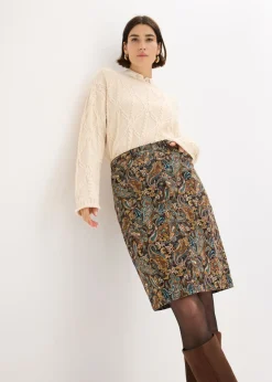 bonprix bonprix Falda elástica con algodón Negro-beige Sale