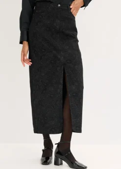 bonprix bonprix Falda elástica de algodón Negro + gris ahumado