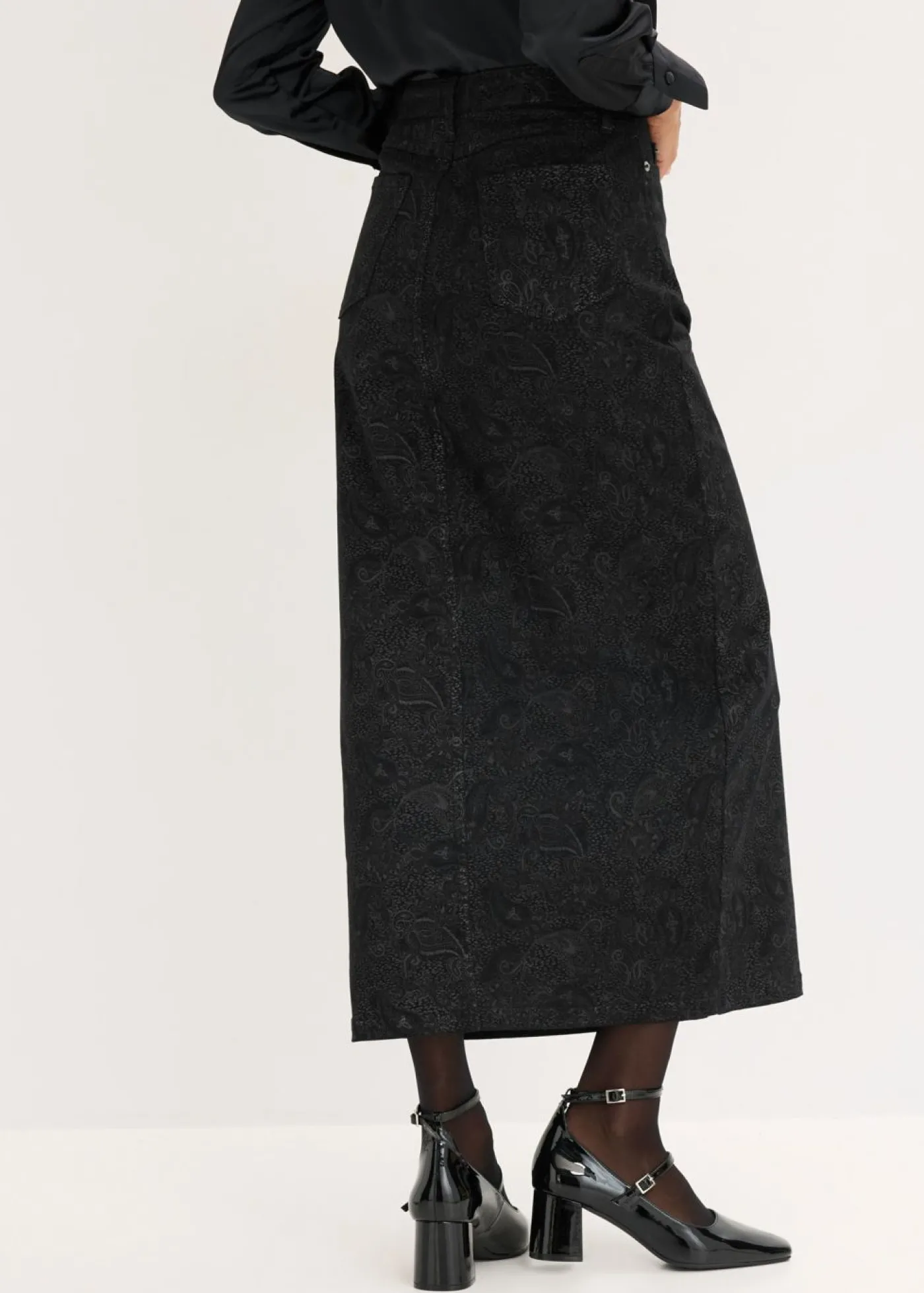 bonprix bonprix Falda elástica de algodón Negro + gris ahumado