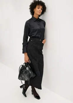 bonprix bonprix Falda elástica de algodón Negro + gris ahumado