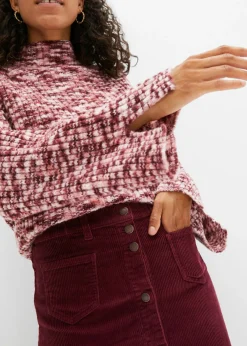 bonprix bonprix Falda elástica de pana con botones rojo avellana Discount