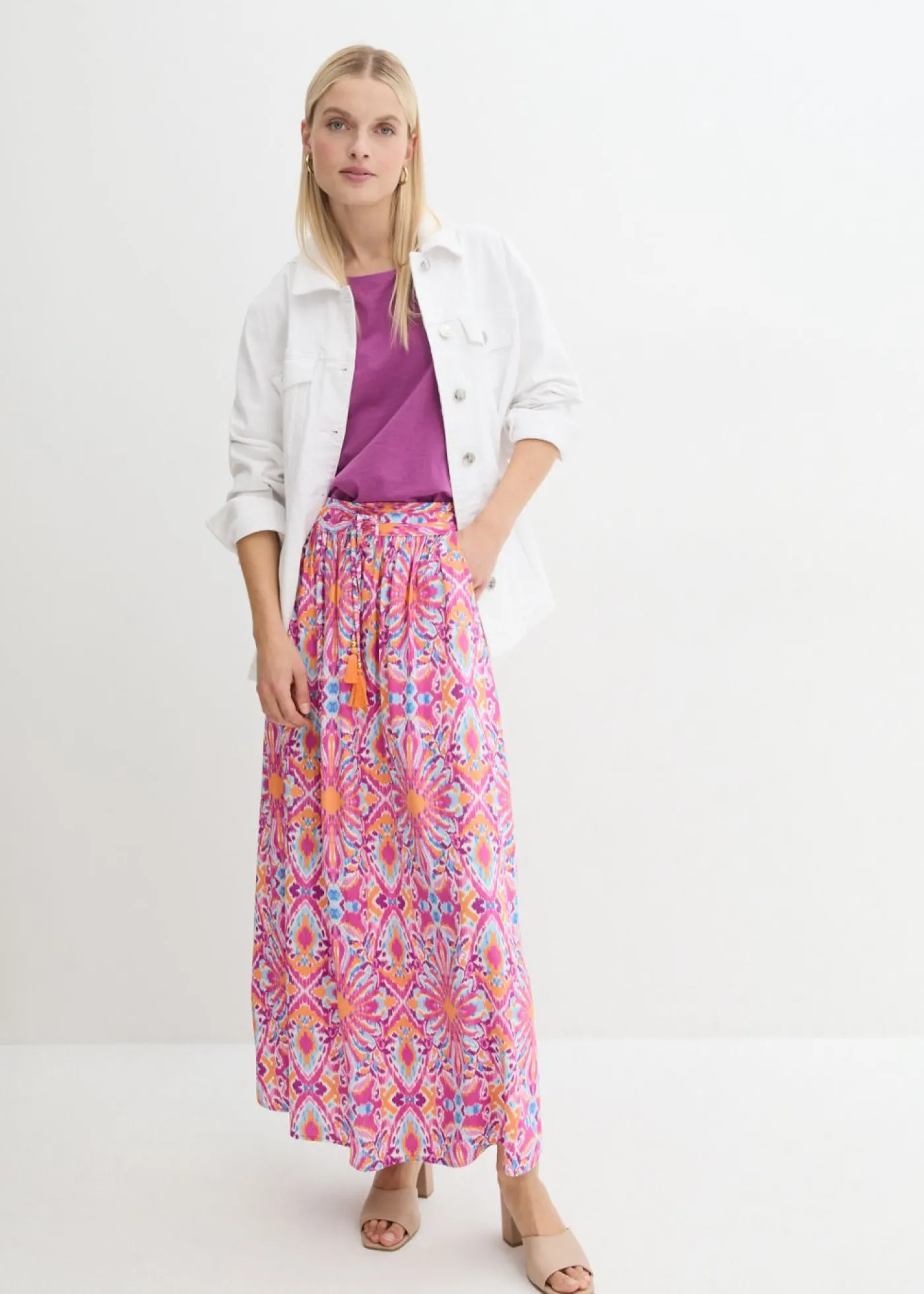 bonprix bonprix Falda laga de viscosa fluida Fucsia claro Sale