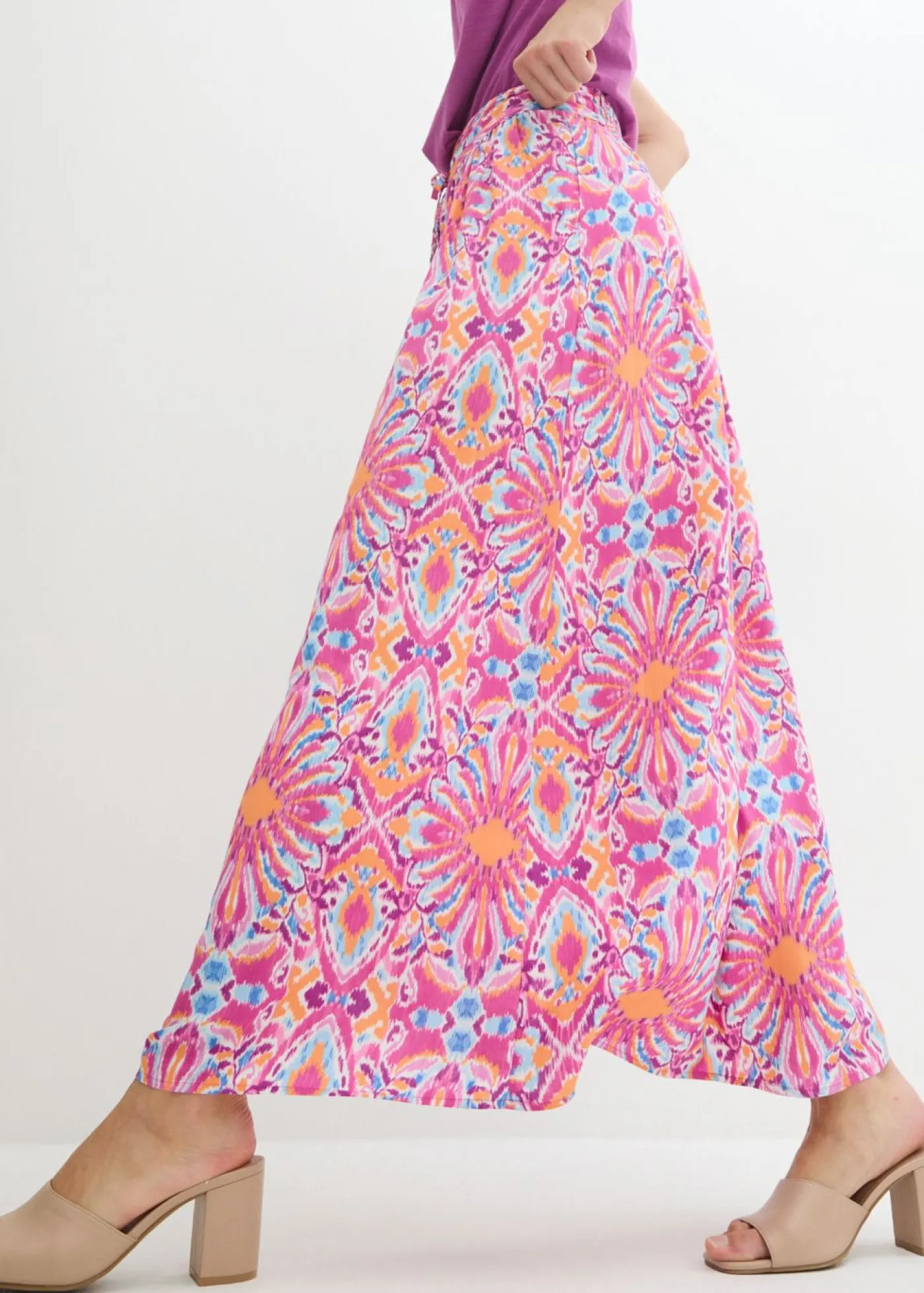 bonprix bonprix Falda laga de viscosa fluida Fucsia claro Sale