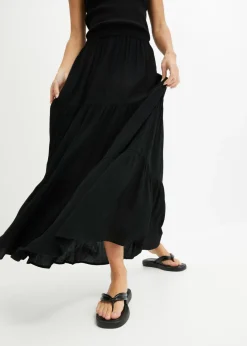 bonprix bonprix Falda larga a capas de viscosa estructurada Negro Best