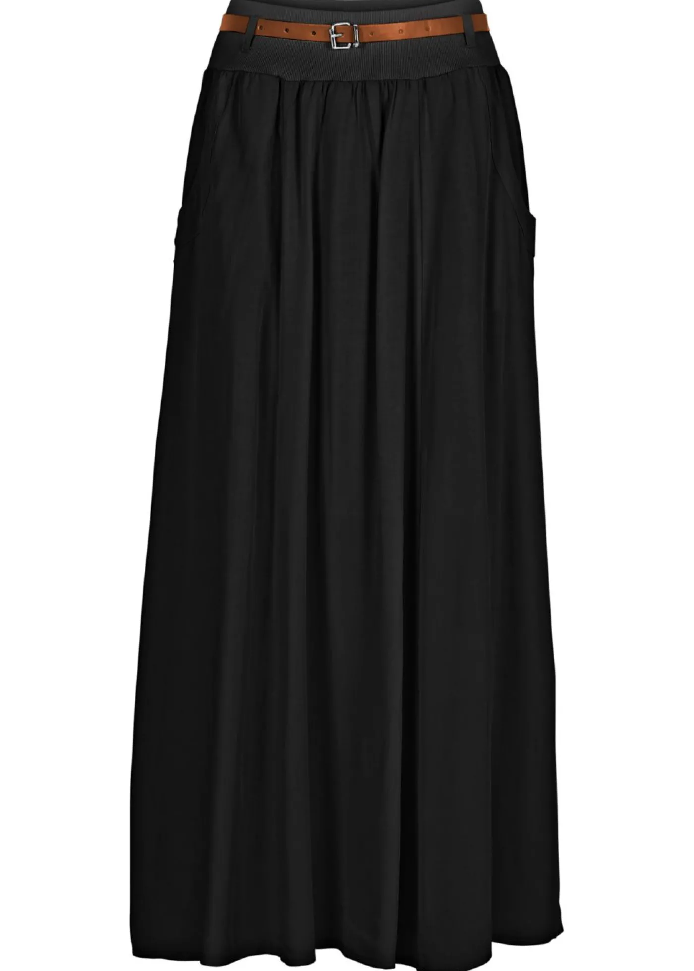 bonprix bonprix Falda larga con cinturón (2 piezas) Negro Outlet