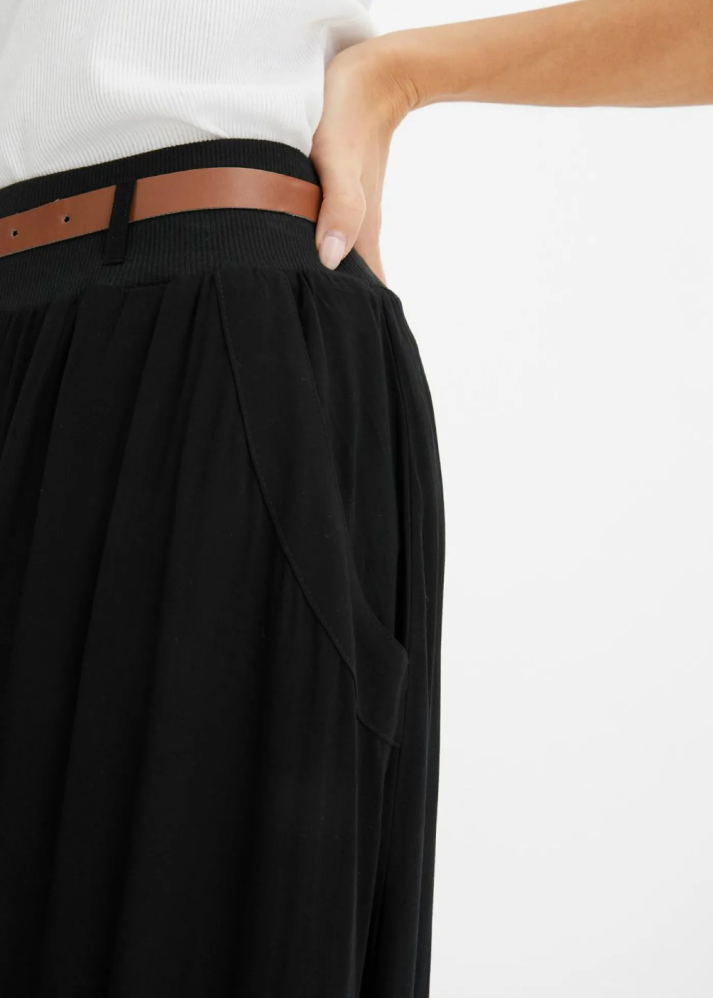 bonprix bonprix Falda larga con cinturón (2 piezas) Negro Outlet