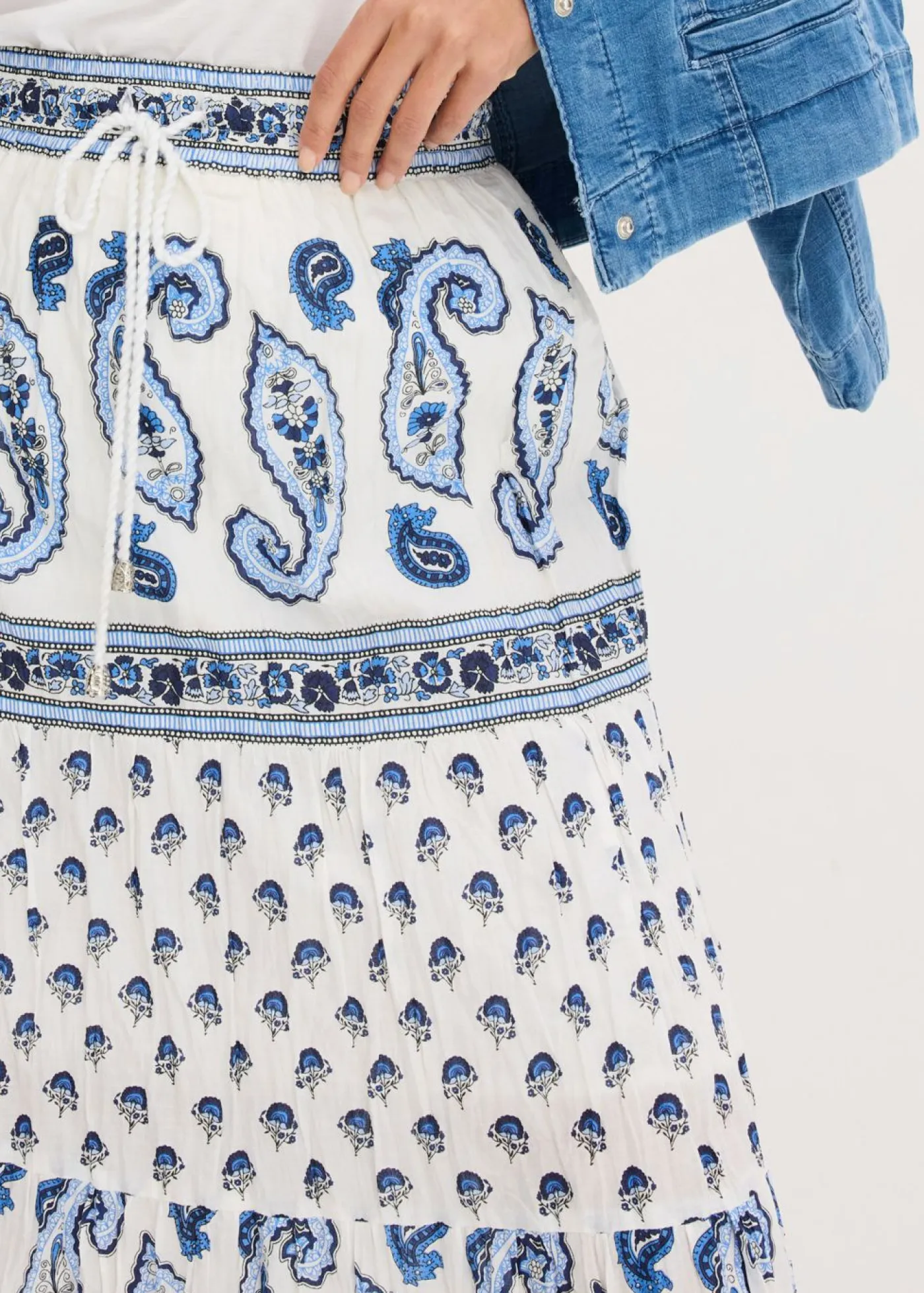 bonprix bonprix Falda larga de algodón puro Azul oxford/blanco estampado Hot