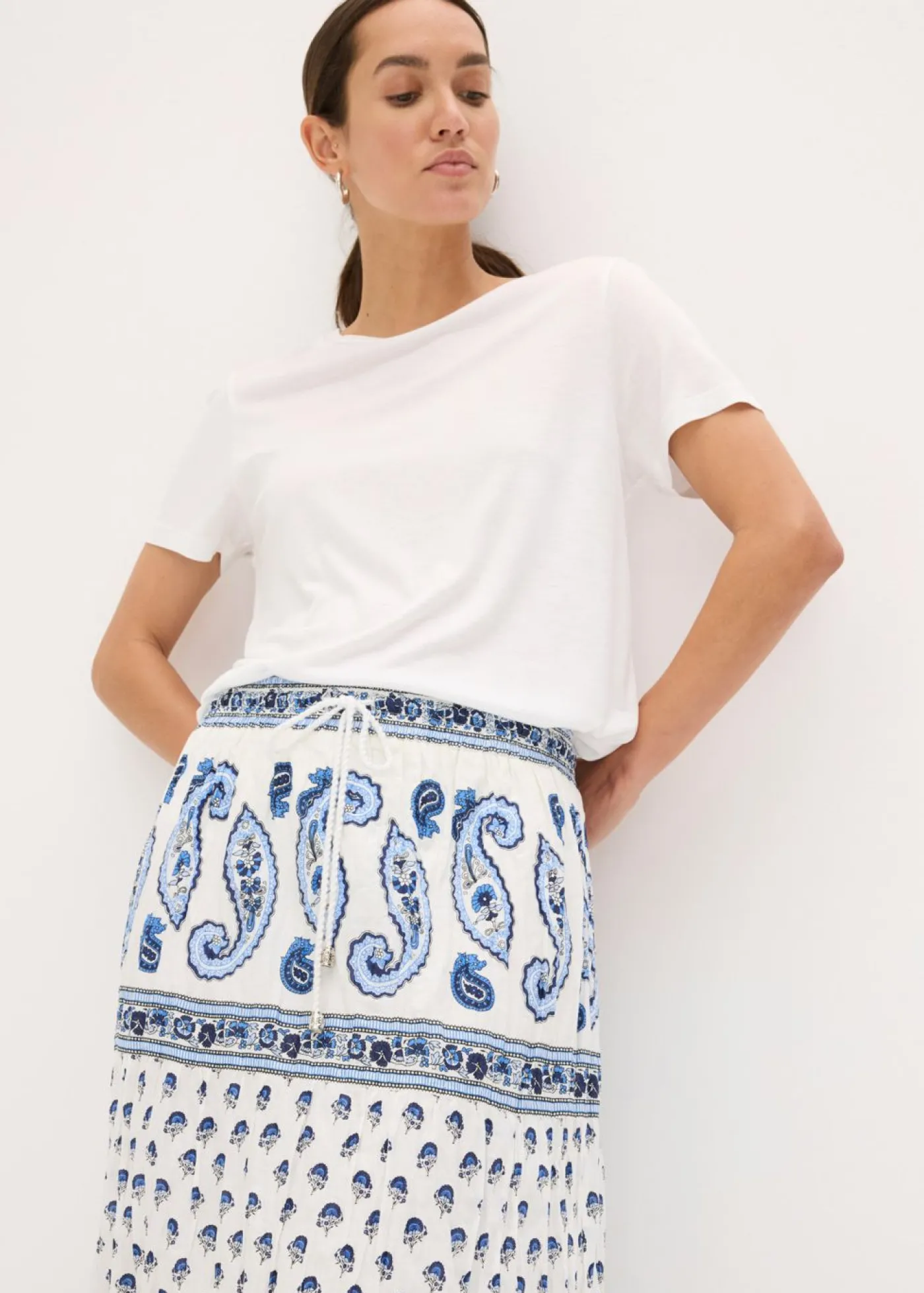 bonprix bonprix Falda larga de algodón puro Azul oxford/blanco estampado Hot