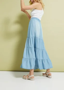 bonprix bonprix Falda larga de capas de TENCEL鈩 Denim claro Sale