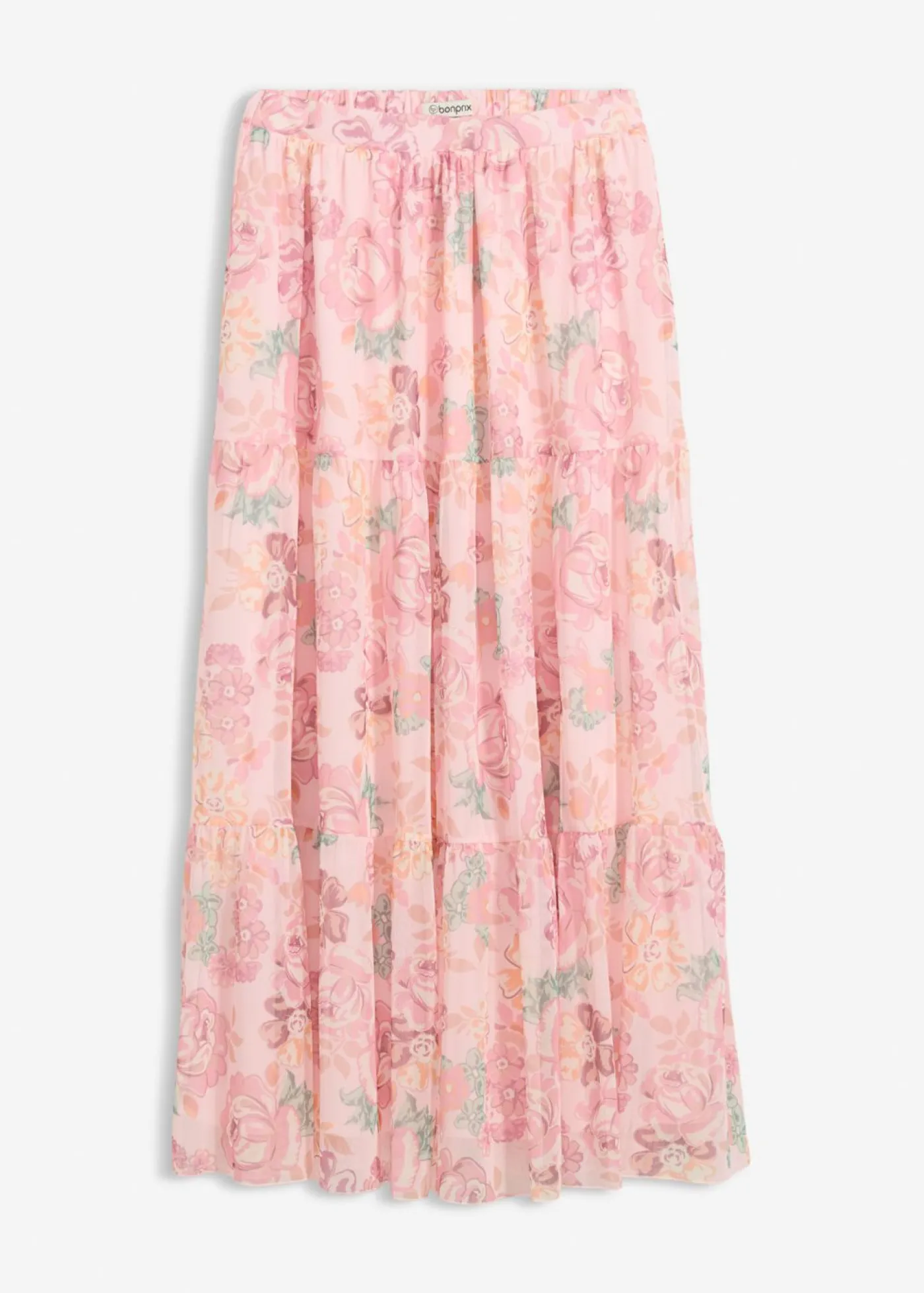 bonprix bonprix Falda larga de malla suave Rosa claro de flores Outlet