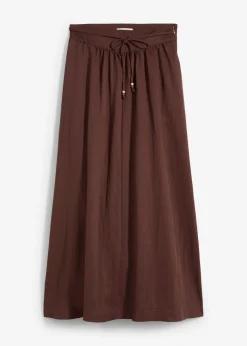 bonprix bonprix Falda larga de mezcla de lyocell fluido Marrón tierra Online