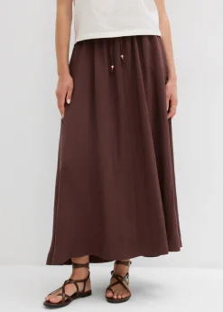 bonprix bonprix Falda larga de mezcla de lyocell fluido Marrón tierra Online