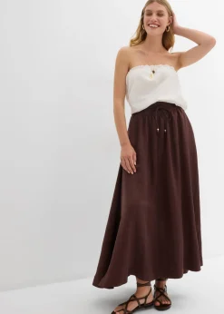 bonprix bonprix Falda larga de mezcla de lyocell fluido Marrón tierra Online