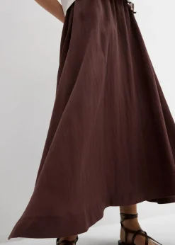 bonprix bonprix Falda larga de mezcla de lyocell fluido Marrón tierra Online
