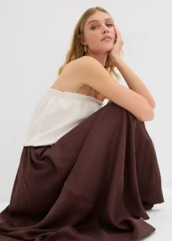 bonprix bonprix Falda larga de mezcla de lyocell fluido Marrón tierra Online