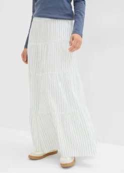 bonprix bonprix Falda larga de rayas de algodón puro azul hielo-blanco lana con rayas New