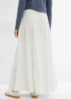 bonprix bonprix Falda larga de rayas de algodón puro azul hielo-blanco lana con rayas New