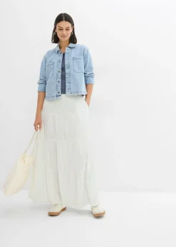 bonprix bonprix Falda larga de rayas de algodón puro azul hielo-blanco lana con rayas New