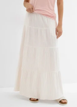 bonprix bonprix Falda larga de rayas de algodón puro cuarzo rosa-blanco lana con rayas Online