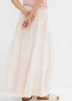 bonprix bonprix Falda larga de rayas de algodón puro cuarzo rosa-blanco lana con rayas Online